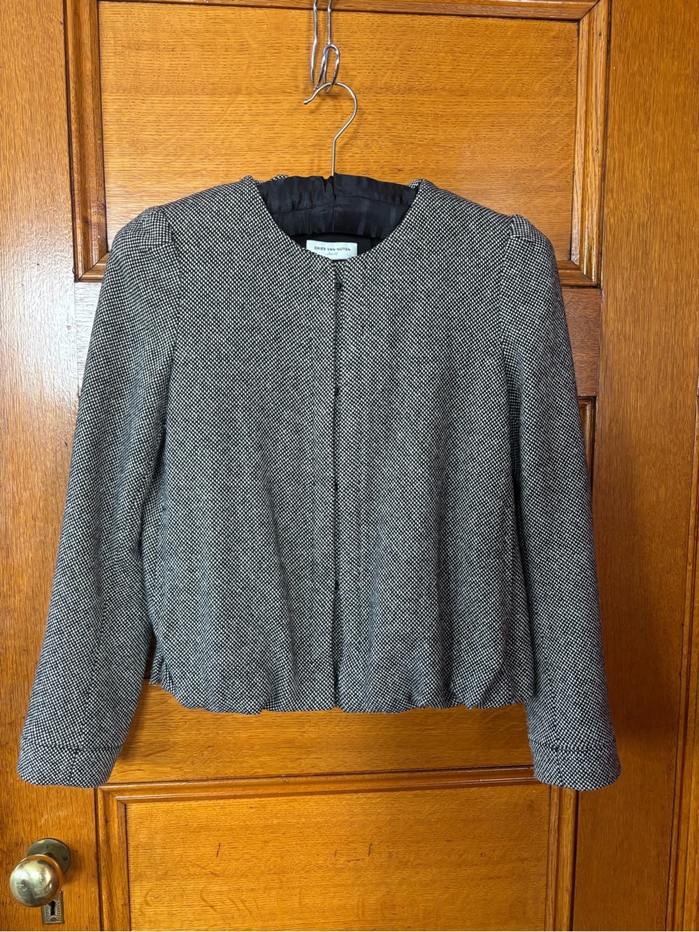 Dries Van Noten Black and White Tweed Cropped Blazer Size 38
